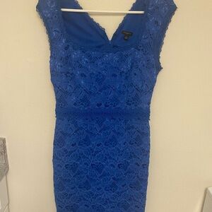 Ann Taylor Blue Sheath Midi Dress V-Neck Sleeveless